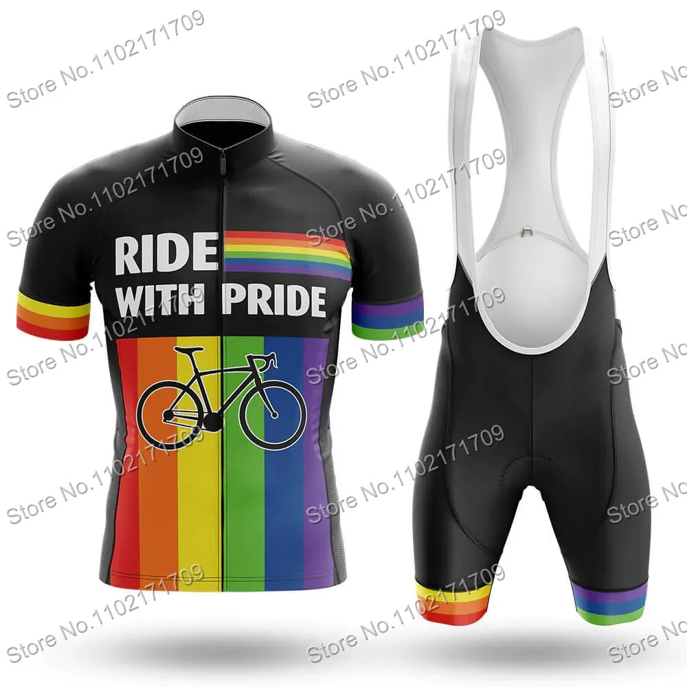 Retro Cycling Jersey Set Unisex Rainbow Stripes Bicycle Clothing