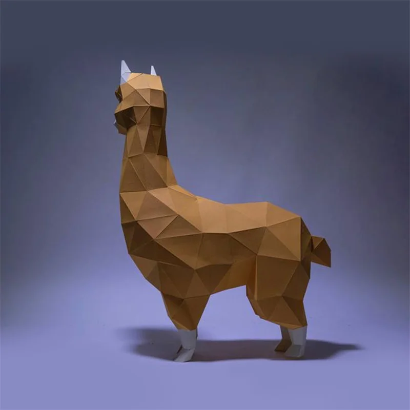 Alpaca 3D Paper Model DIY Cartoon Animal Low Poly Papercraft Creative Shopping mall Decoration Handmade Origami Room Ornament