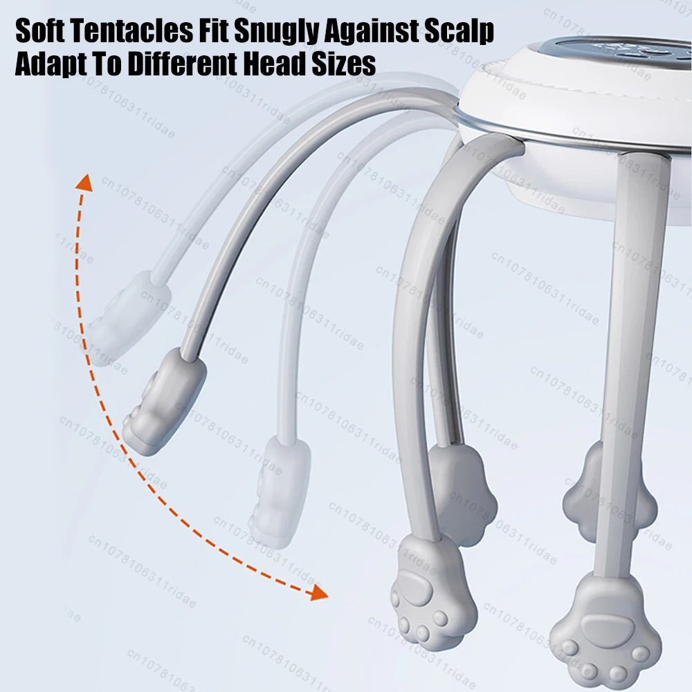 Wireless Electric Head Massager Octopus Claw 8 Massage Heads Soft Silicone Relaxation Stress Migraine Relief Scalp Scratcher