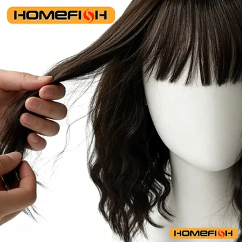 Capelli ricci sintetici con frangia – Acconciatura versatile per tutti i giorni da donna, parrucca facile da indossare