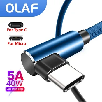 5A, USB C Cable Fast Charging Micro USB for Huawei Mate 40, 30, Xiaomi, Samsung 90 Degree Mobile Phone Charging Cord 1M, 2M, 3M