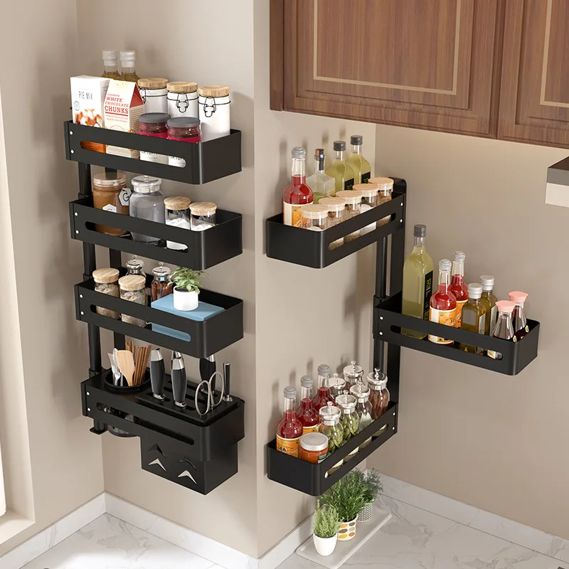Kitchen-Shelf-Corner-Rotating-Condiment-Seasoning-Rack-Free-Punching ...