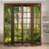 Fence Flowers Shower Curtains Blue Window Nature Floral Plants Scenery Modern Garden Wall Hanging Home Bathroom Decor with Hooks 2