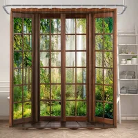 Fence Flowers Shower Curtains Blue Window Nature Floral Plants Scenery Modern Garden Wall Hanging Home Bathroom Decor with Hooks 2
