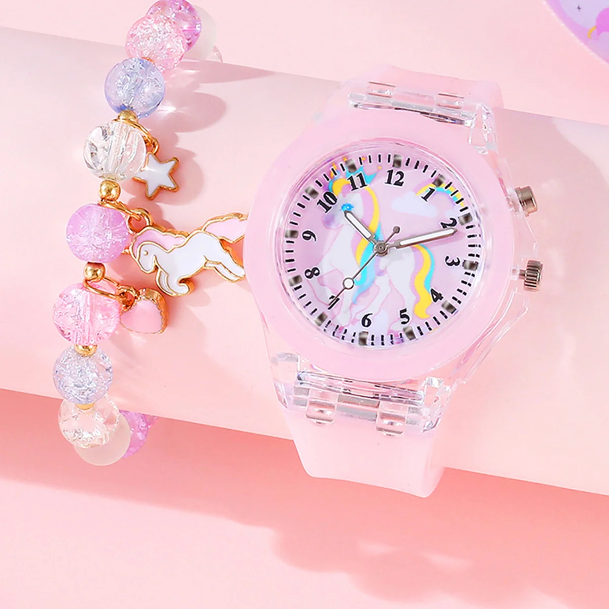 5PCS purple cute silicone Unicorn digital watch and acrylic unicorn bracelet set gift no gift box 4