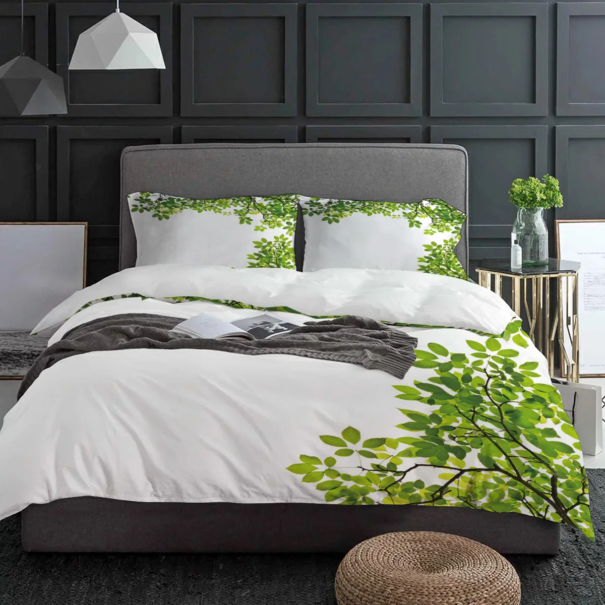 Green Branches Plant Leaves Tree Bedding Set 3pcs Duvet Cover Pillowcase Kids Adult Quilt Cover Double Bed Set Home 