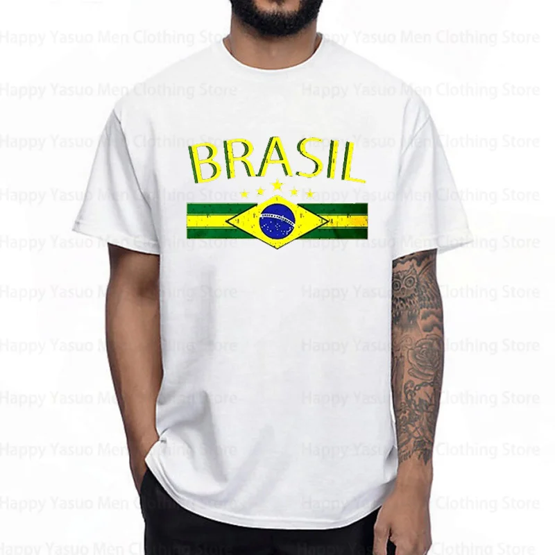 

Summer tshirt Male Top Crew neck Brasil T Shirts Brazil Men's 100% Cotton T-shirts Brazilian Country Flag Print Short Sleeve Tee
