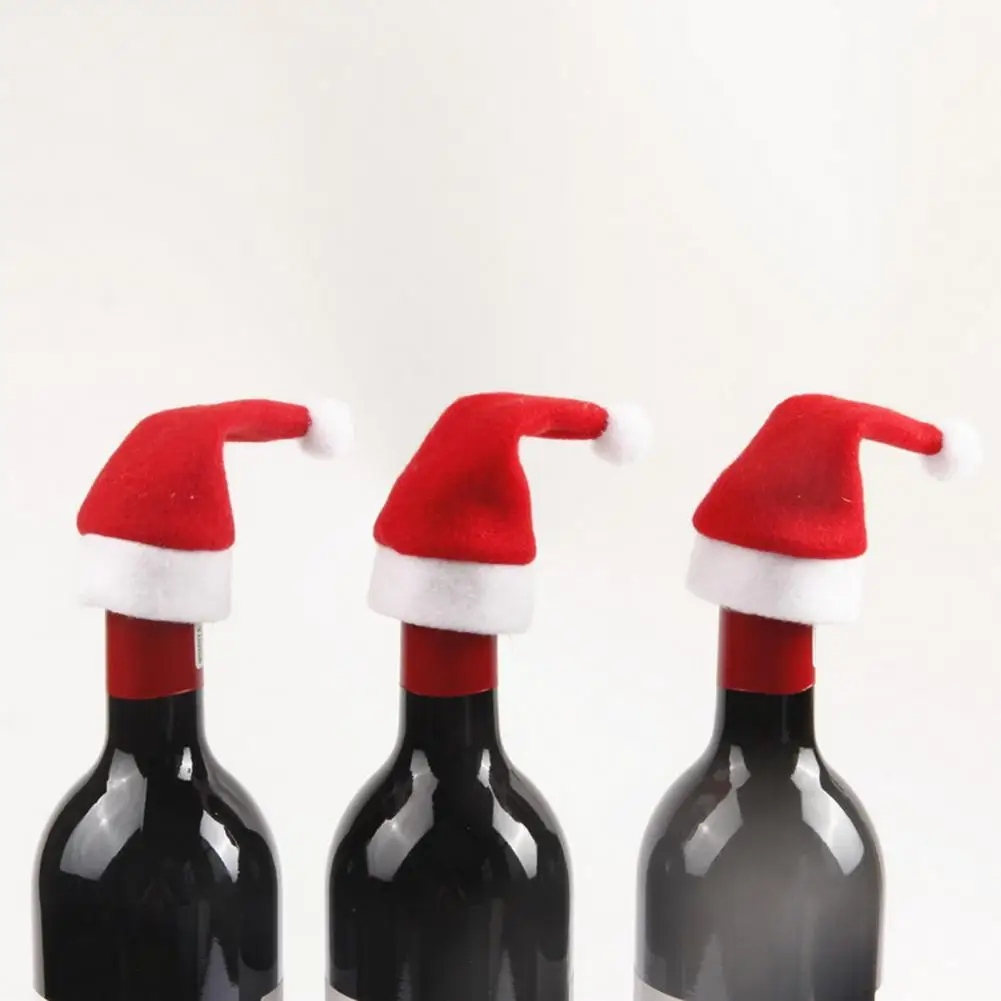 Mini Christmas Hat Decoration Traditional Christmas Headpiece Set of 10 Mini Santa Hat Wine Bottle Covers for Party