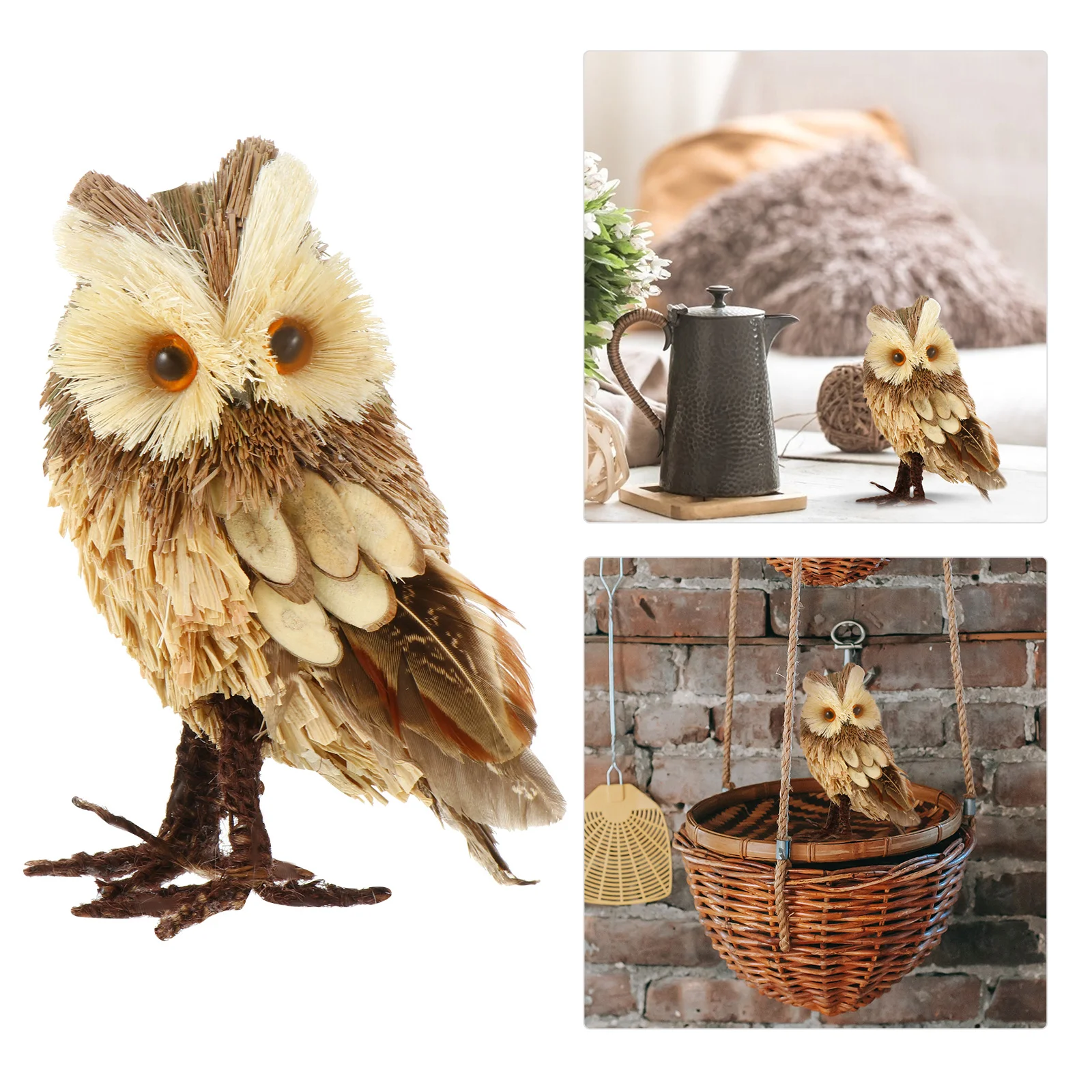 

Sisal Owl Natural Woodland Animals Autumn Decor Farm Animals Figurines Hand Woven Figurine Desk Tabletop