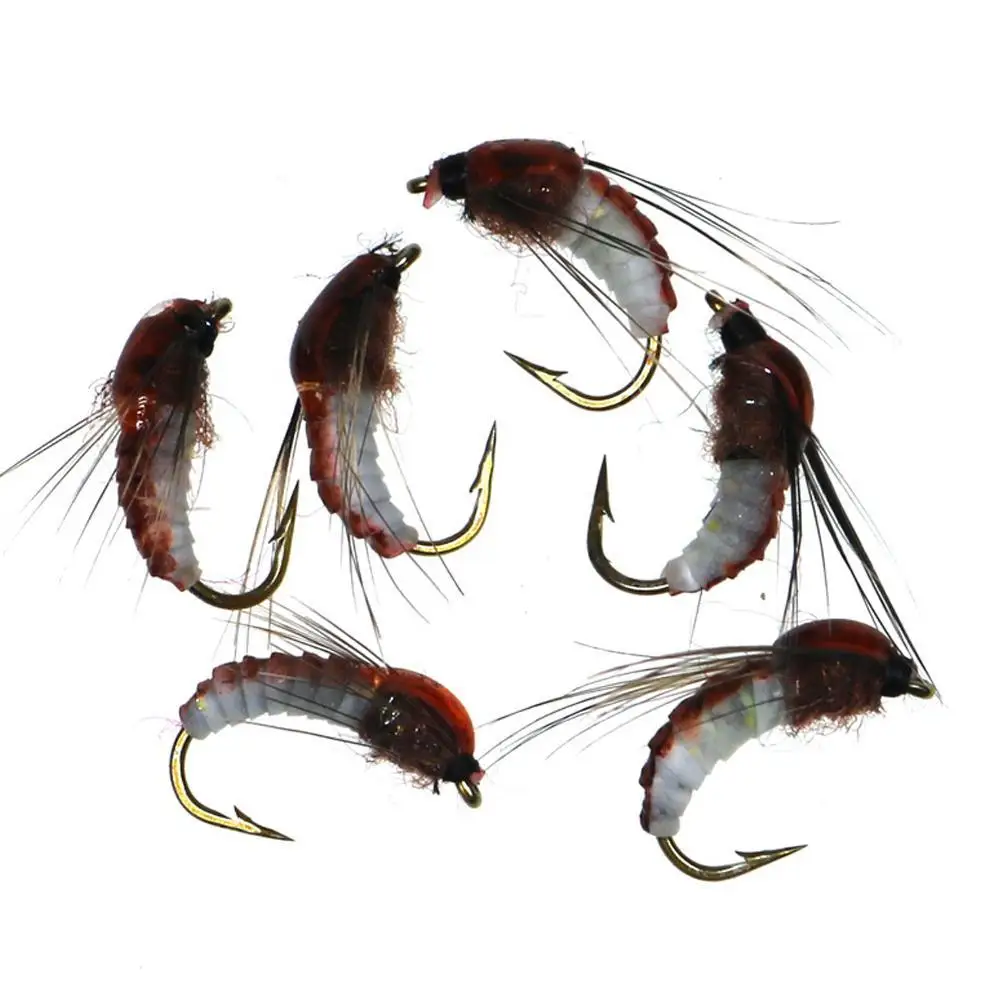 6PCS Realistic Nymph Scud Fly For Trout Fishing Artificial Insect Bait Lure Scud Worm Fishing Lure To Catch Salmon Trout