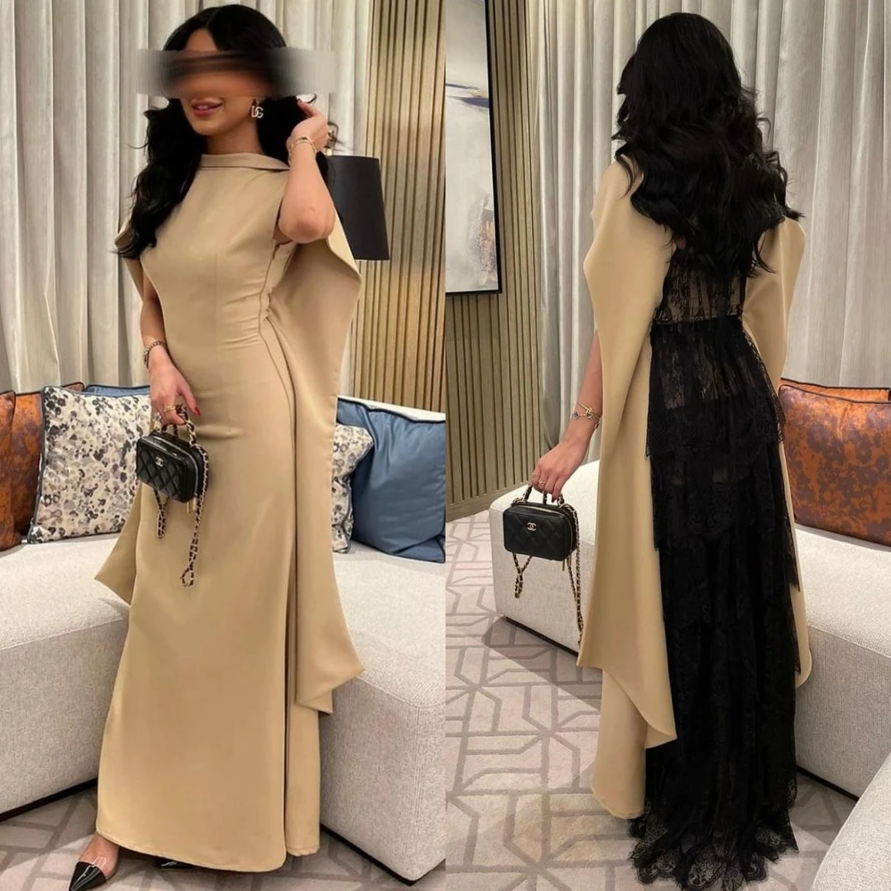 Evening    Jersey Ruffle Prom Sheath O-Neck Bespoke Occasion Gown Midi es Saudi Arabia