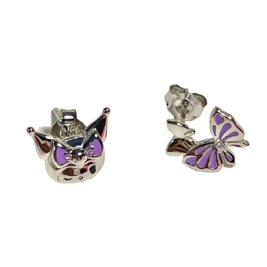 

Sanrio Jewelry kuromi Bow Enamel Stud Earrings Sweet Purple Drop Oil kuromi Earrings Girl Heart Girl Gift
