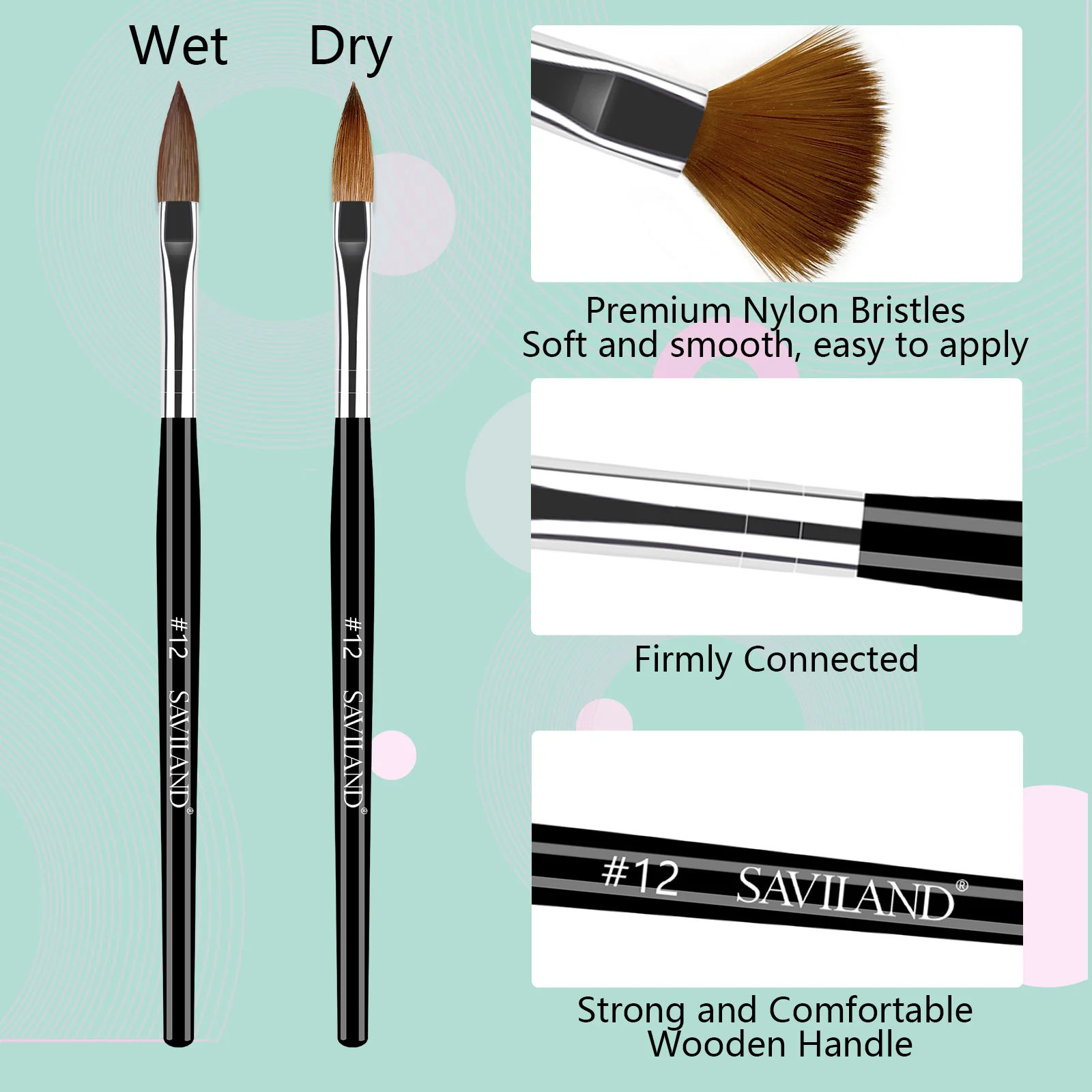 Saviland 5pcs Acrylic Nail Brush Set Acrylic Nail Brushes for Acrylic Application Professional Round Shaped Nail Acrylic Brushes 5