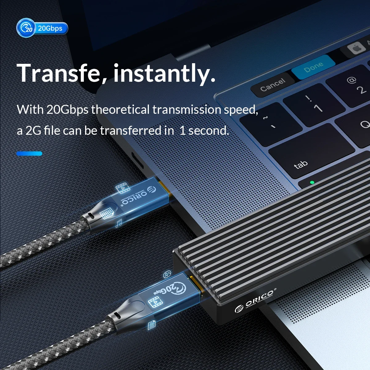 ORICO 고속 충전기 충전 코드, 20Gbps 케이블, USB C to C PD100W, USB3.2 Gen2 HD, 4K @ 60Hz 브레이드 와이어, C타입 익스텐션 라인 카벨