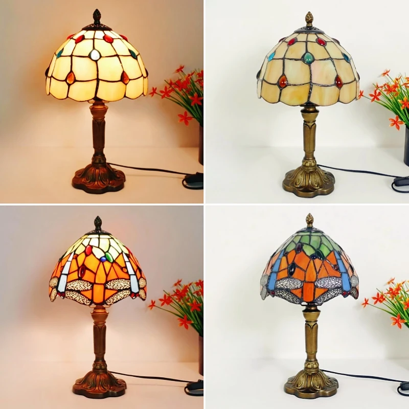 E27 Retro Baroque LED Table Lamps Mediterranean Vintage Stained Glass Bedroom Reading Cafe Bar Decor Desk Lights With EU/US Plug 4