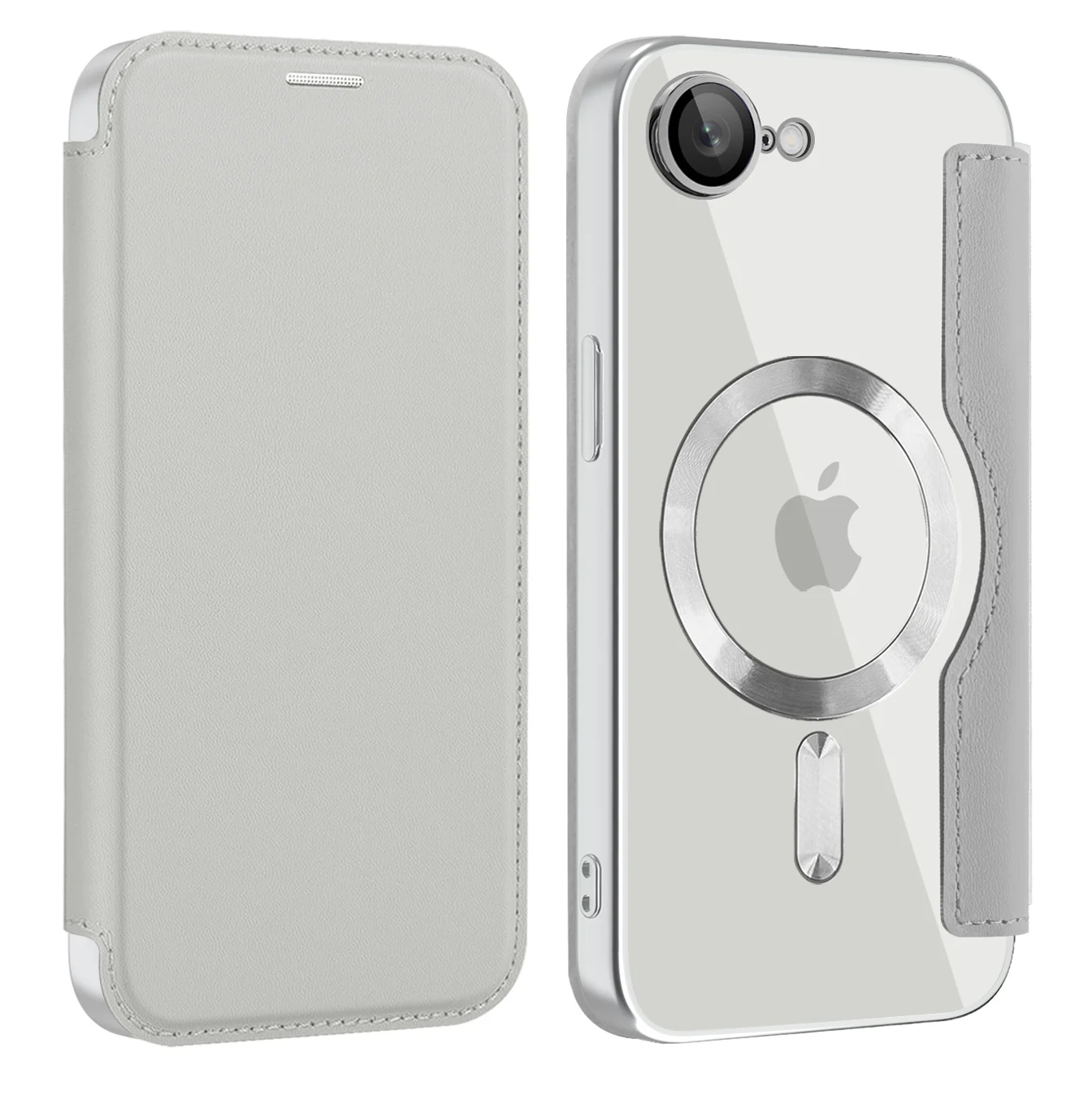 Luxury Transparent Flip Leather Wallet Case with Magnetic Closure and Card Slot