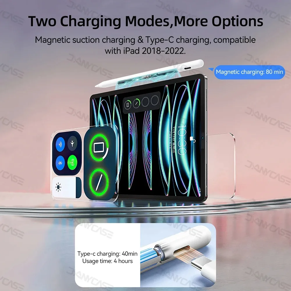 Penna stilo, ricarica wireless USB-C e magnetica, sensibilà all'inclinazione compatibile con iPad Air 3/4/5, Mini 5/6,6/7/8/9/10,Pro 11 12,9  7