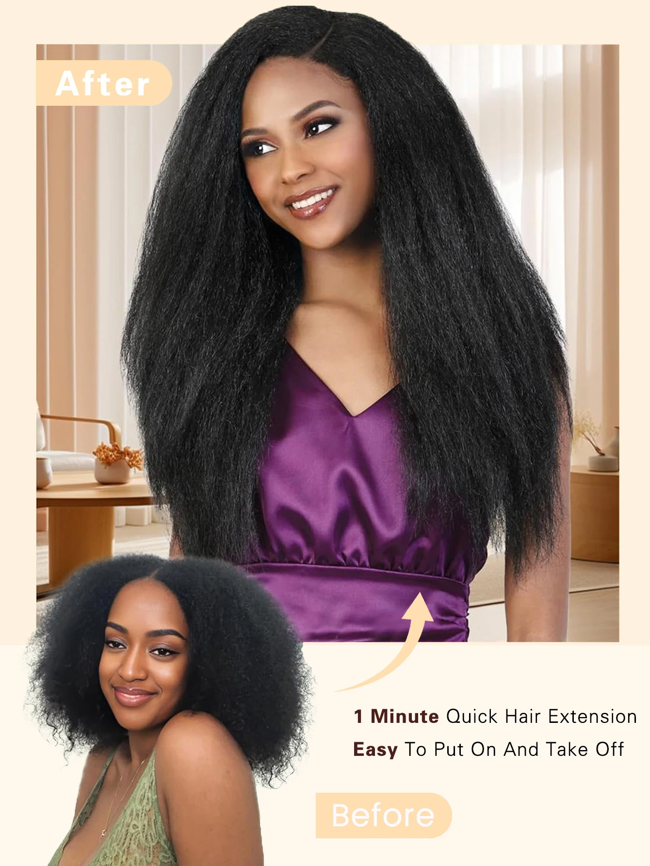 Synthetic V Shaped Layered Long Straight Hair Extension for Women