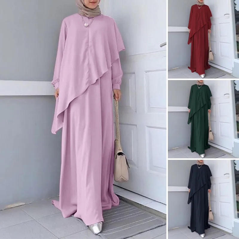 Muslim Long sleeved Ruffle Edge Long Skirt Abaya Kaftan Irregular Design Fashion Muslim Loose Casual Dress