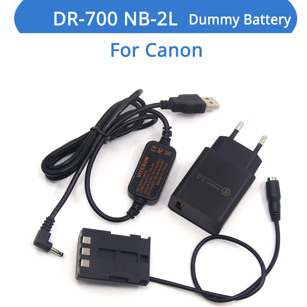 

QC3.0 Charger USB DC Cable DR-700 Coupler NB-2L NB-2LH Dummy Battery For Canon G7 G9 S40 S45 S50 S60 S70 EOS 350D 400D Rebel XTi