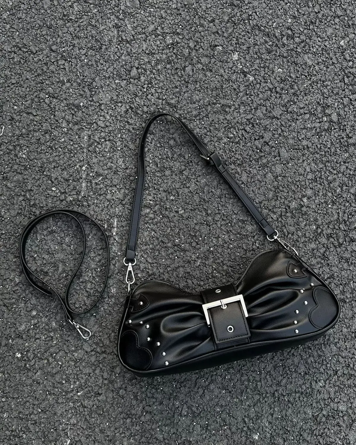 JIAERDI Fairycore Black Handbag Wallet Women Vintage Leather Soft Chic Y2k Shoulder Bags Ladies Casual Crossbody Bags Aesthetic