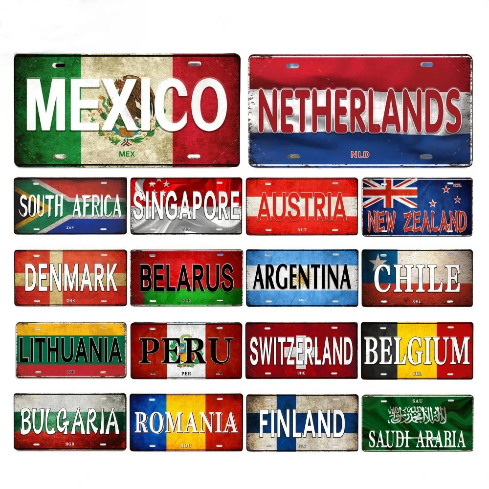 Vintage Tourism Country Poster Metal Sign - Retro License Plate Style Wall Art