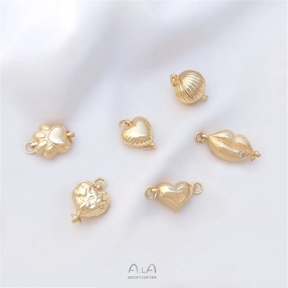 14K gold double-sided magnetic buckle peach heart lantern shape cat paw lips love magnet buckle diy accessories magnetic fields 69 love songs box