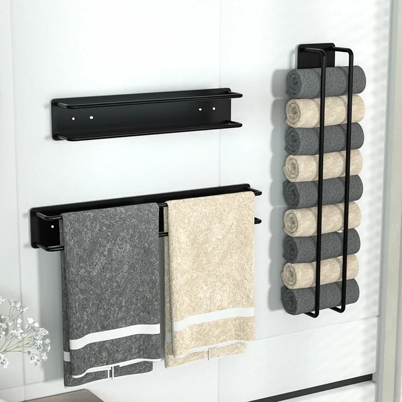 Alloy Bathroom Towel Rack Punch-free Movable Bathroom Kitchen Black Towel Bar Toilet Rack Kitchen Accessories 2