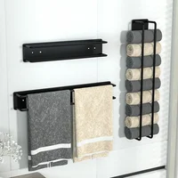 Alloy Bathroom Towel Rack Punch-free Movable Bathroom Kitchen Black Towel Bar Toilet Rack Kitchen Accessories 2