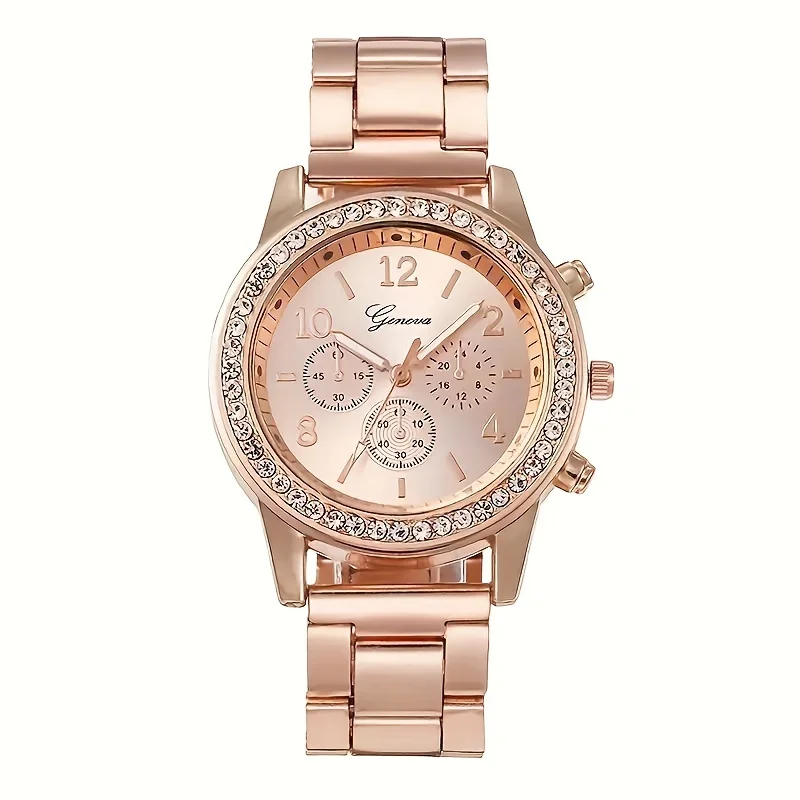 Women's quartz watch 1pc & 5pcs heart-shaped rhinestone jewelry 6pcs Set