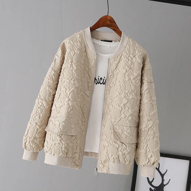 

2023 New Women's Early Spring Korean Casual Small Jacket Foreign Style Top Zipper Cardigan Female Short Round Neck Baseball Coat