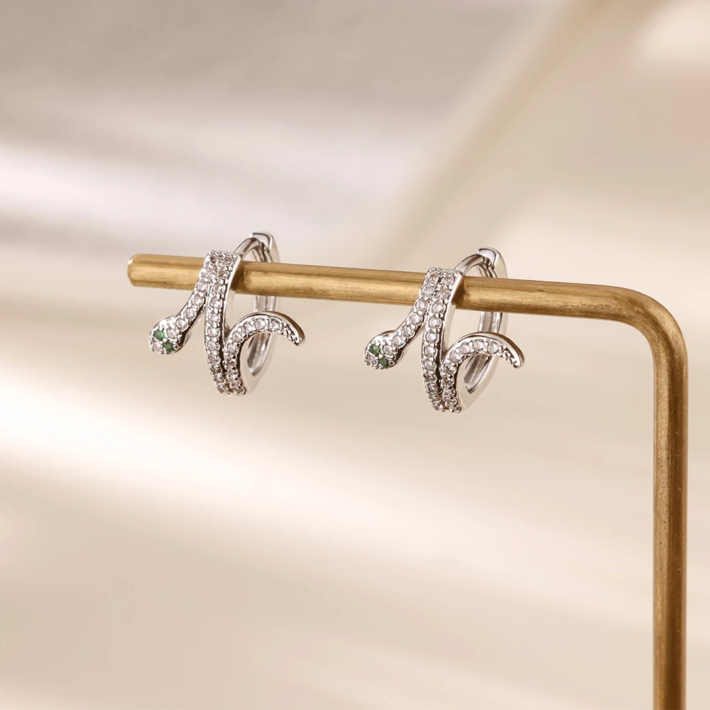 Zircon Green Snake Stud Earrings For Women
