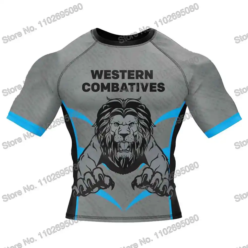 Western Combatives Surf Clothing BJJ MMA Men Rash Guard Short Sleeve Diving T-Shirt Tight Swimwear Summer Beach Floatsuit GYM