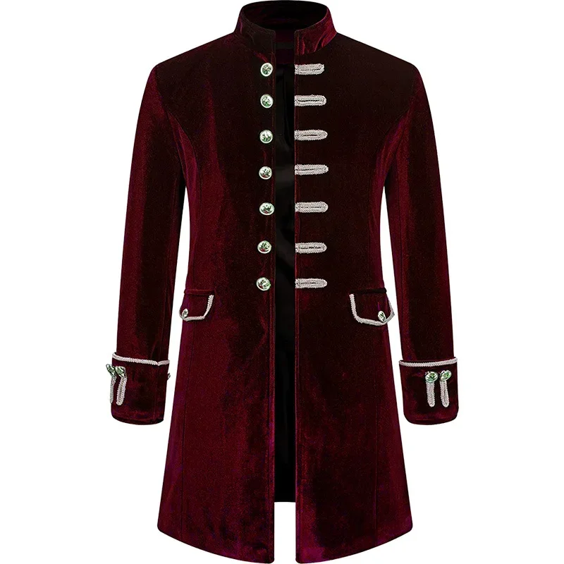 Men Steampunk Gothic Victorian Jacket Vintage Wine Red Velvet Tailcoat Medieval Frock Coat Uniform Party Halloween Costume Homme steampunk jacket