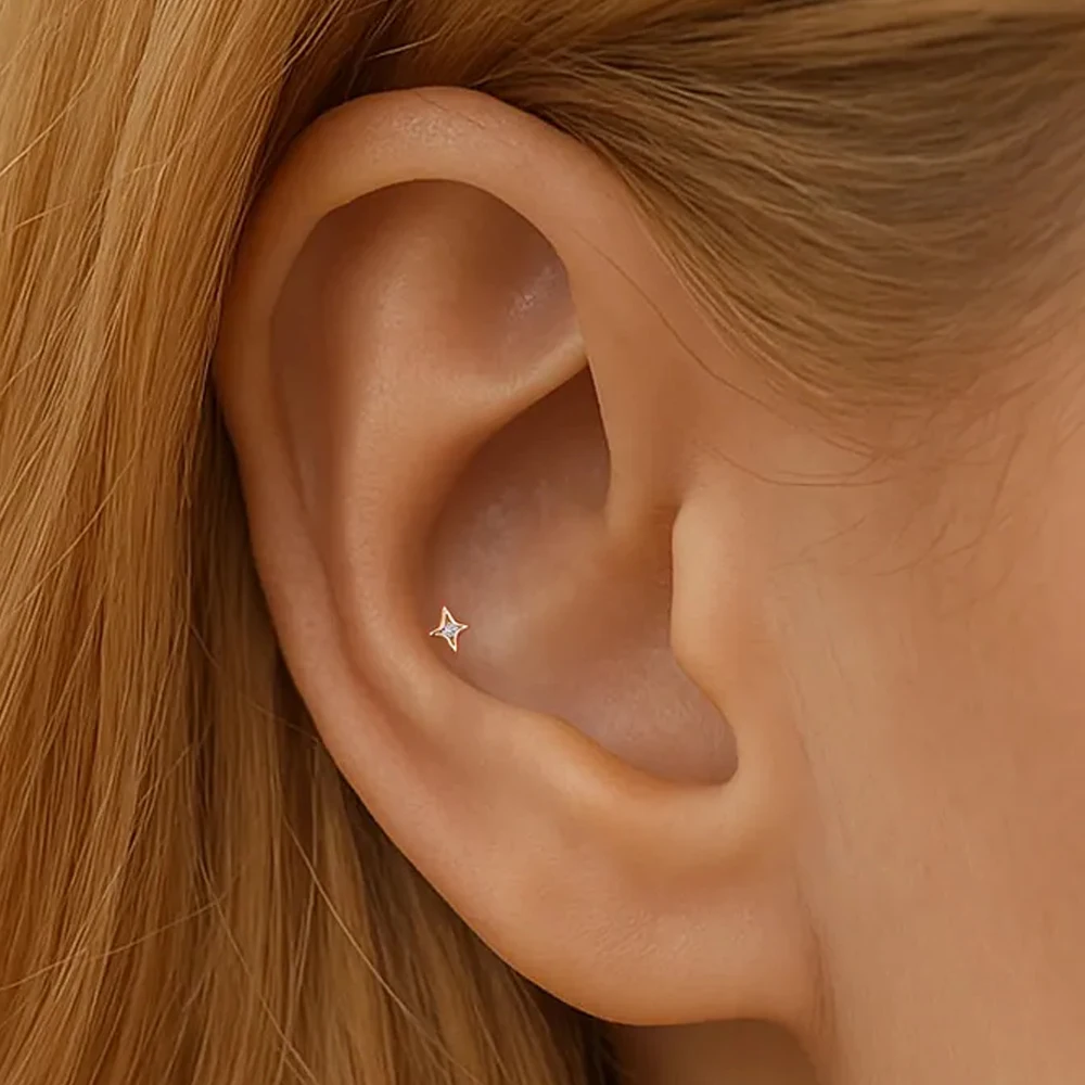 ROXI 1 Stück 925 Sterling Silber Mini Viereckiger Stern Zirkon Für Frau Flache Rückseite 18 Karat Gold Ins Piercing Ohrringe Edlen Schmuck – Detail 5
