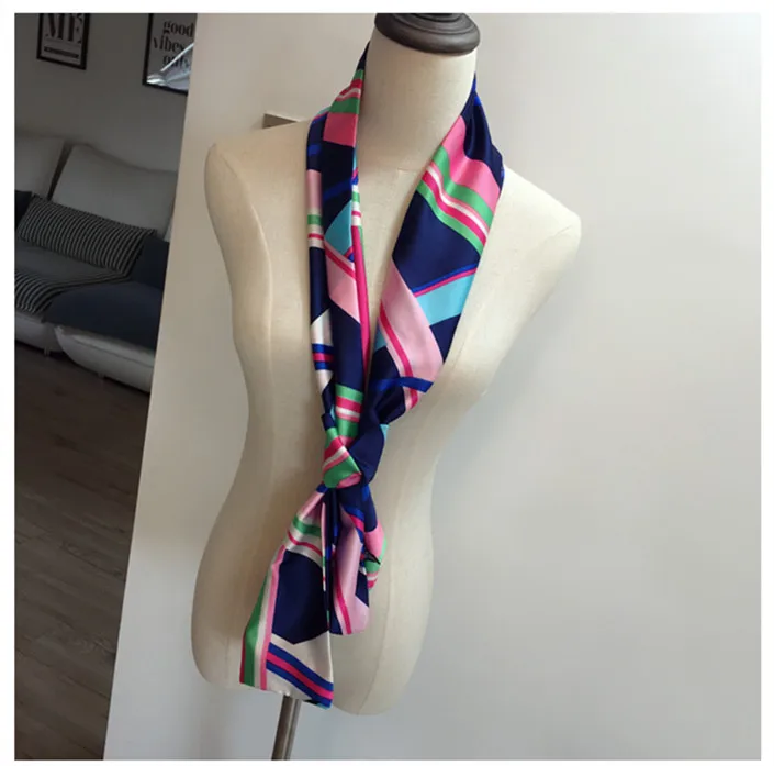 Striped Satin Silk Scarf for Women - Double-Sided Luxury Neck Neckerchief
