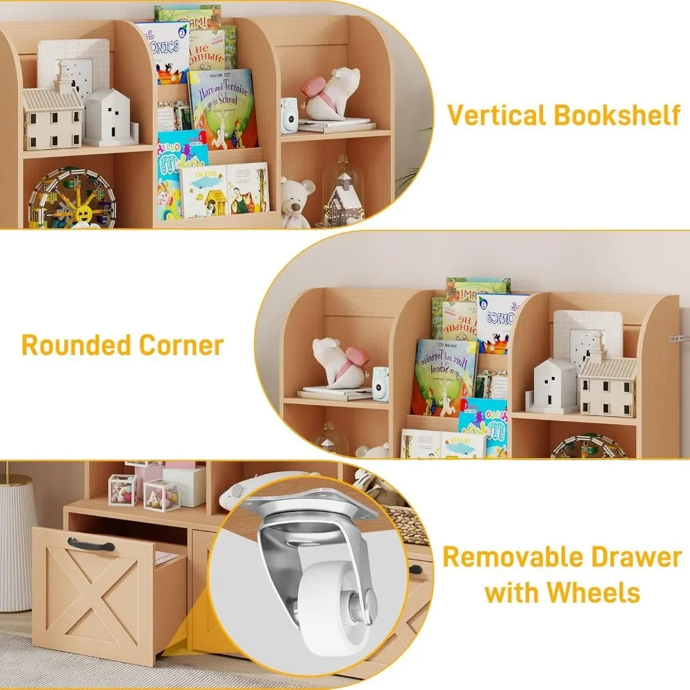 Children's Book Storage Rack, 3-Layer Kids Bookcase with 7 Storage Cabinets, Drawers Toy Cabinet, Children's Book Display Rack 4