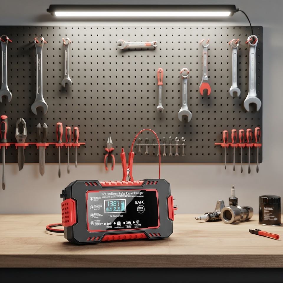 ​​12V 6A Smart Car Battery Charger - AGM/GEL/Lead-Acid Pulse Repair with LCD Display​​