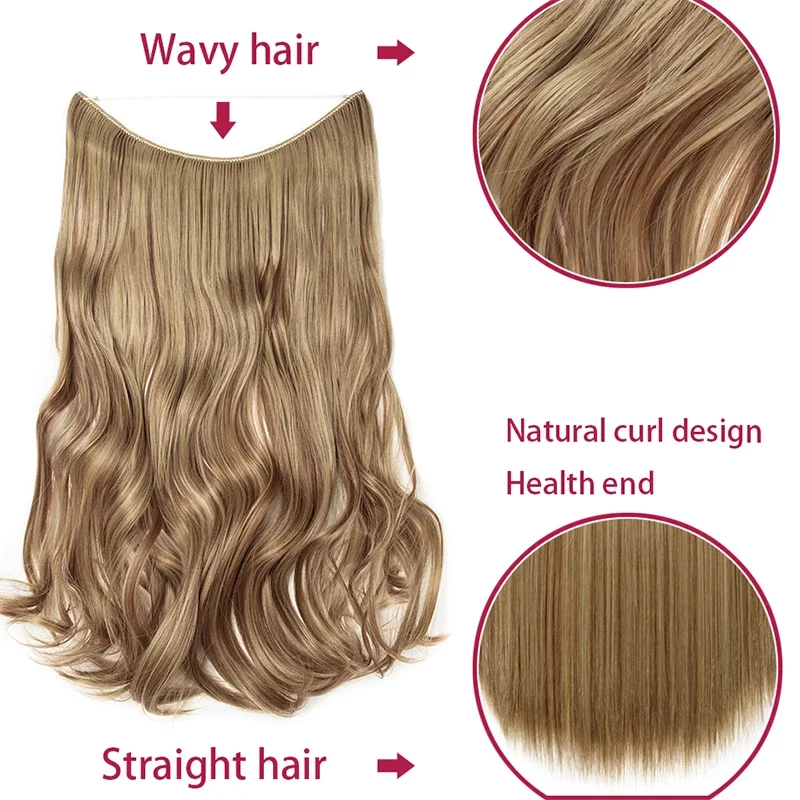 20Inch Synthetic Invisible Wire No Clips In Hair Extensions Fish Line Hairpieces For Women hair extensions