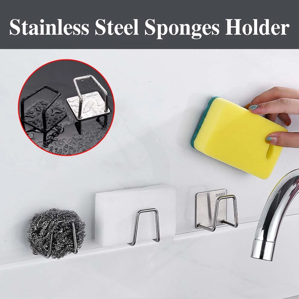 

Kitchen Holder Stainless Steel Sink Sponge Drain Rack Organizer Adhesive Wall Hook Storage Shelf Bathroom Accessories tools