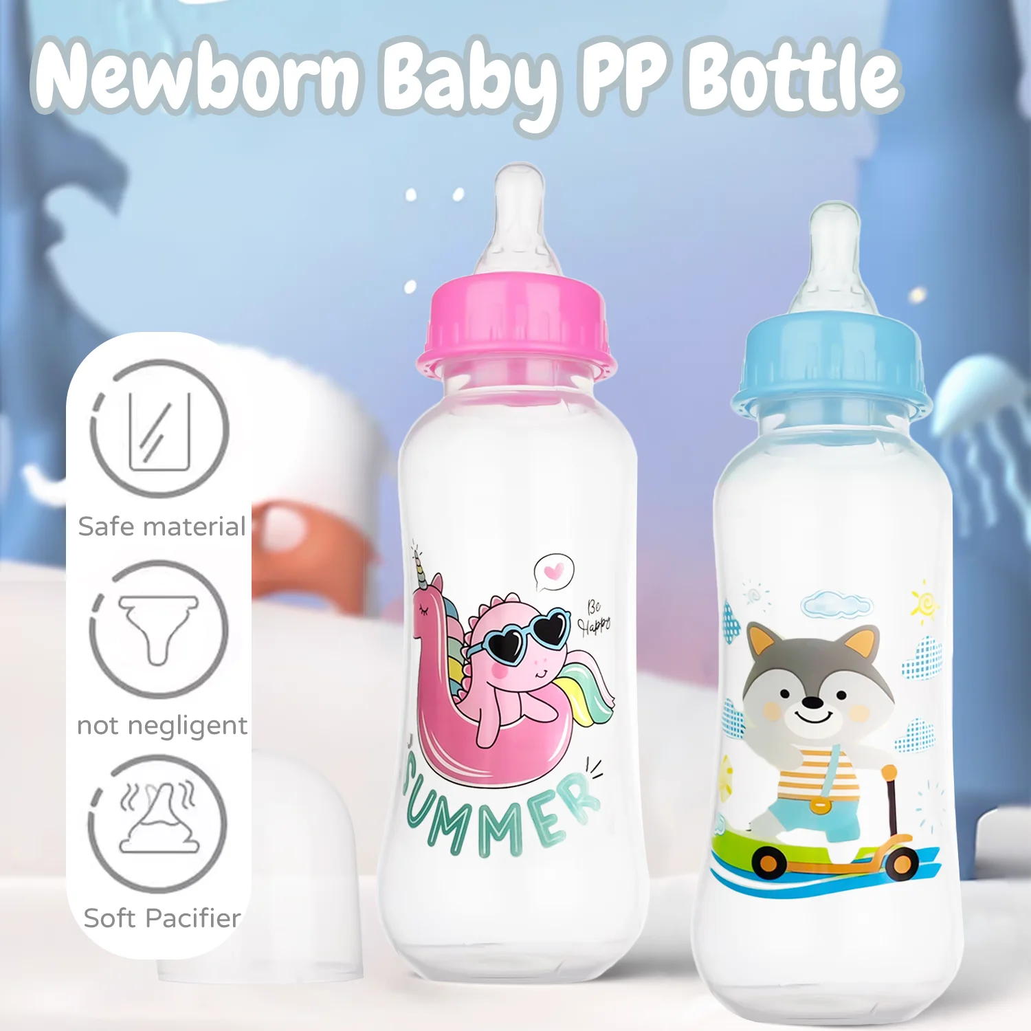 Newborn cartoon PP Feeding Bottle Wide Caliber Anti-flatulence Nursing Anti-Choke Baby Bottle Infant BPA Free milk bottle feeding bottle baby feeding utensils