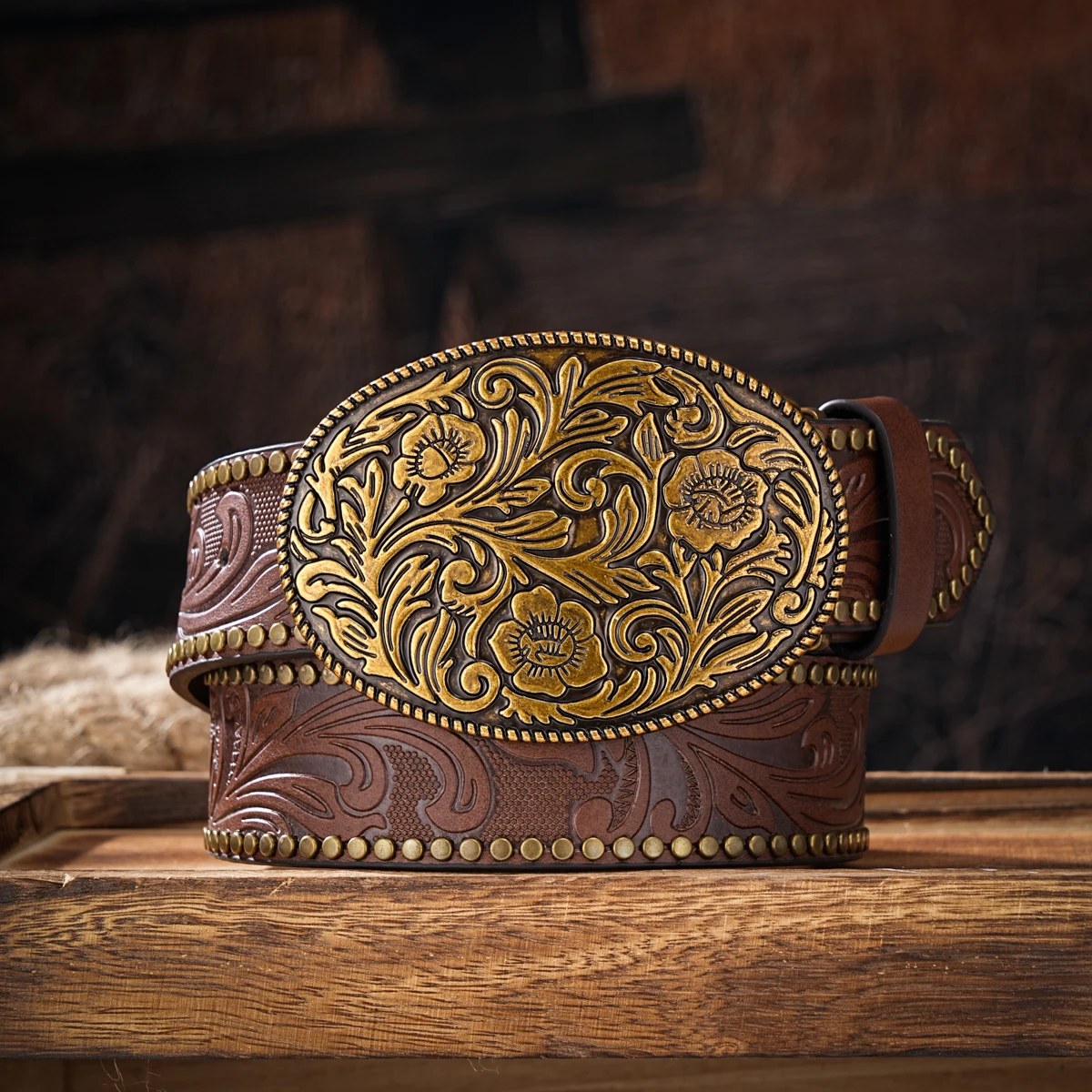 WRJAHCG Heren Riemen Leer, Western Cowboy Riem 3D Lange Hoorn Legering Bull Gesp Riem Mode Festival/Kerstcadeau,Khaki,105CM/41.3