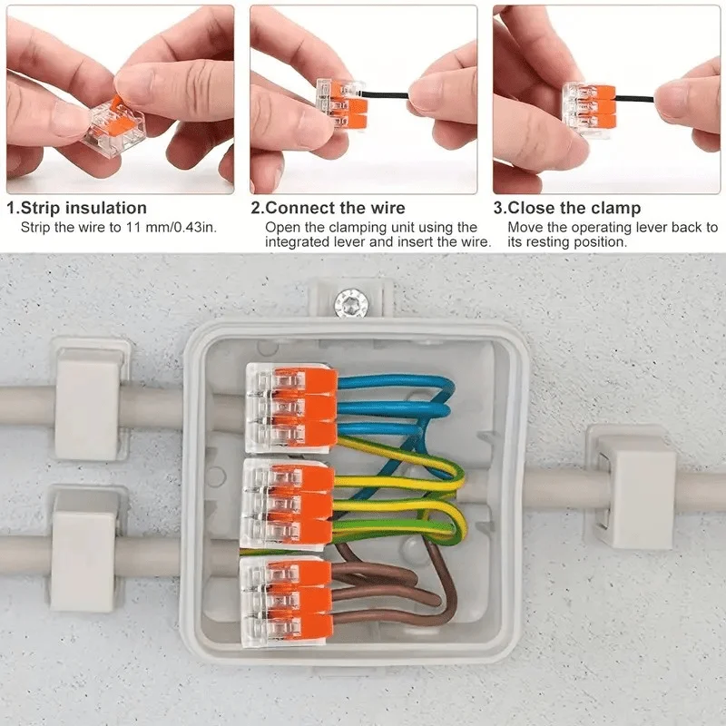 Universal Mehrfachanschlüsse orange Schnellsteckklemmen für Kabel bis 250 Volt und 32 Ampere kompakte und effiziente Lösung ideal für schnelle elektrische Verbindungen DIY Projekte Haushalts- und Industrieanwendungen – Detail 10