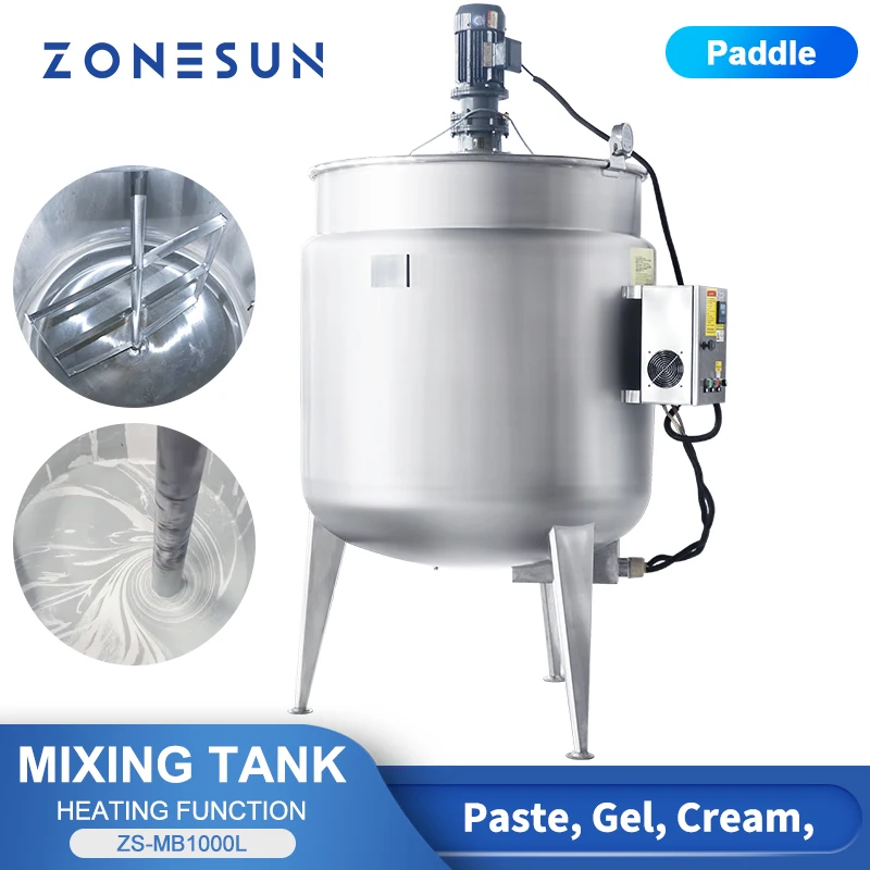 

ZONESUN 304 Stainless Steel Mixing Tank with Agitator Emulsifying Blender Food Liquid Gel Mixer Drum Paddle Impeller ZS-MB1000L