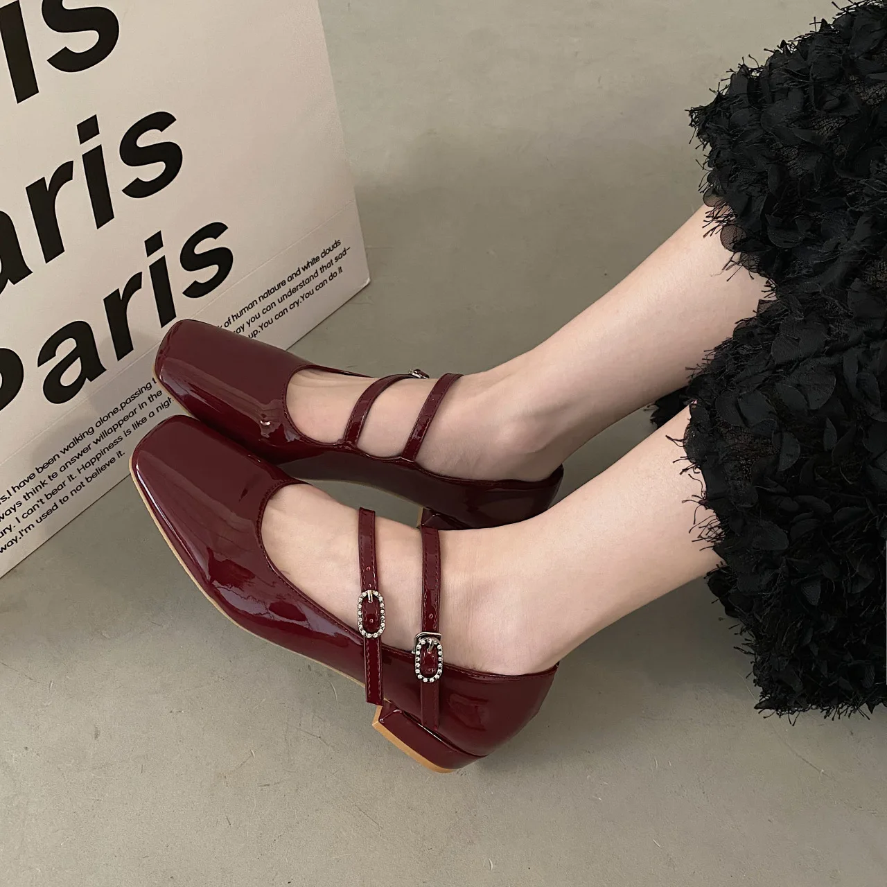 Double Buckle Ballet Shoes 2024 Spring New Women Flat Shoes Fashion Red Elegant Mary Jane Shoes Ladies Dress Outdoor Ballerinas 3