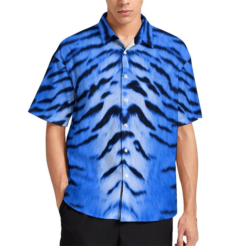 thumbnail image 1 of Camisa informal con estampado de rayas de piel de tigre para hombre, camisa hawaiana de vacaciones de manga corta, camiseta de gran tamaño para hombre, blusas, ropa, 1 of 5