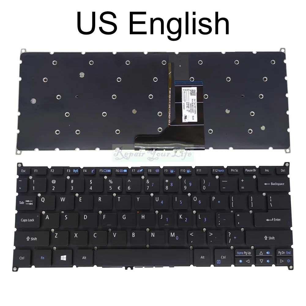 Teclado Retroiluminado para Acer Spin Eua Espanhol la Sp11331 Sp51351 Sp113-31-p6nz C17e P0zn C1q6 C0y0 Sb3p _ A53bwl Nki131a008 - Imagem 4