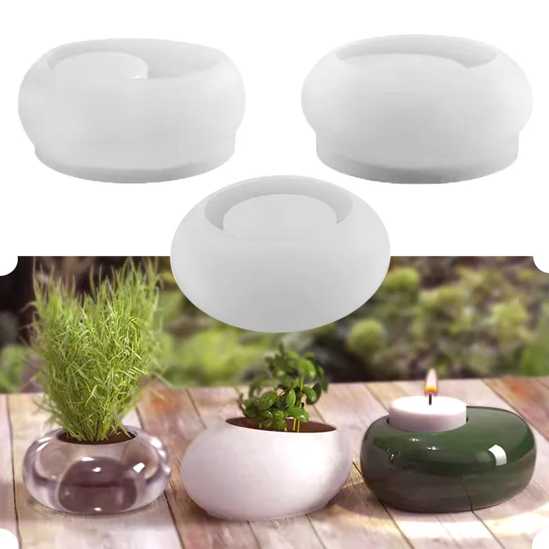 DIY Crystal Resin Silicone Mold Oval Potted Candlestick Ornament Egg Shaped Candle Holder Flower Plant Pot Decoration Epoxy Mold