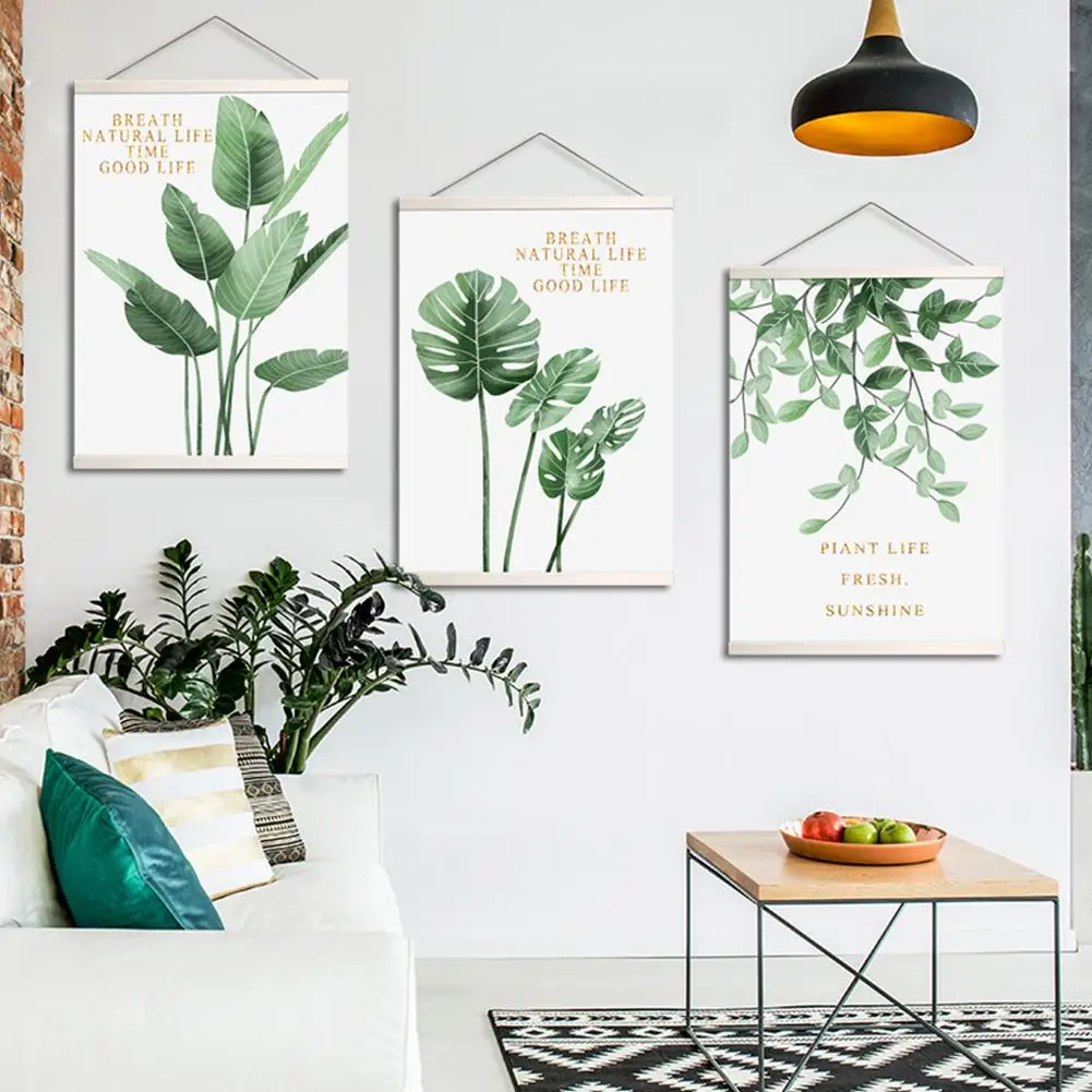 

Green Leaf Poster Hanger Modern Minimalist Canvas Decorative Paintings Wall Art For Office Cafe Wall Decor