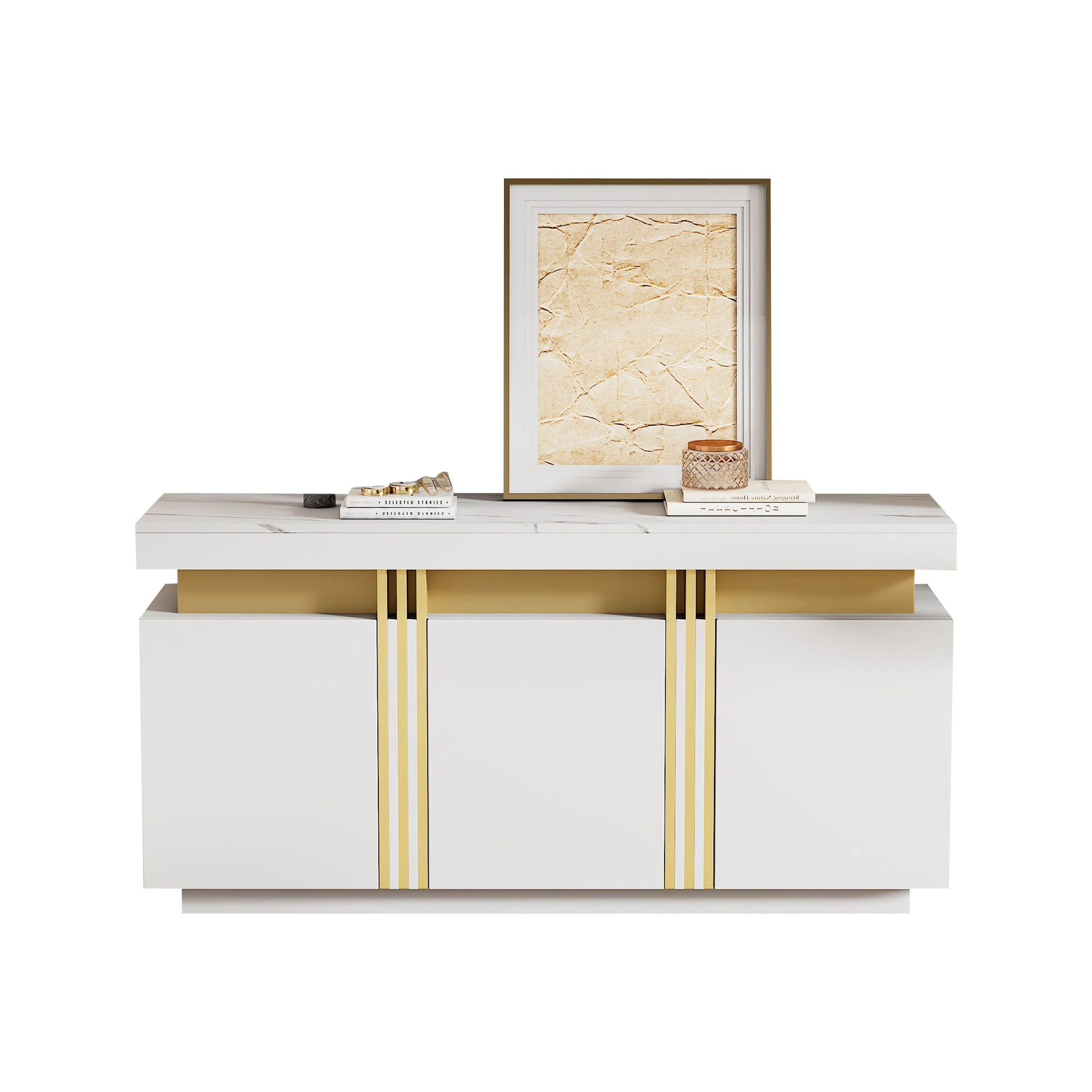 140 * 38 * 70 cm Modernes weißes Sideboard-Display, 3 Türen, Esszimmerschrank mit verstellbaren Trennwänden, perfekt für Küche, Wohnzimmer – Detail 14